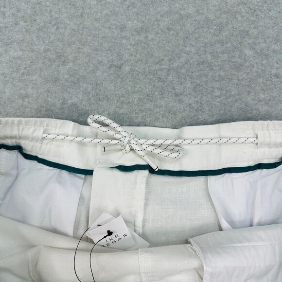 Ike Behar Linen Blend Pants Mens 2XL White Elastic Waist Drawstring Straight Leg - Picture 2 of 13